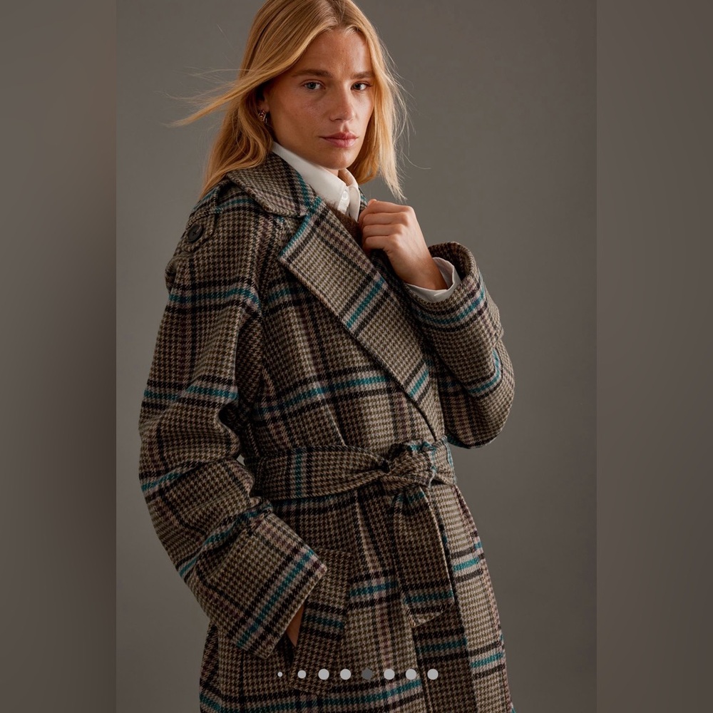 NWT By Anthropologie Belted Plaid Long
Robe Coat - Picture 2 of 7